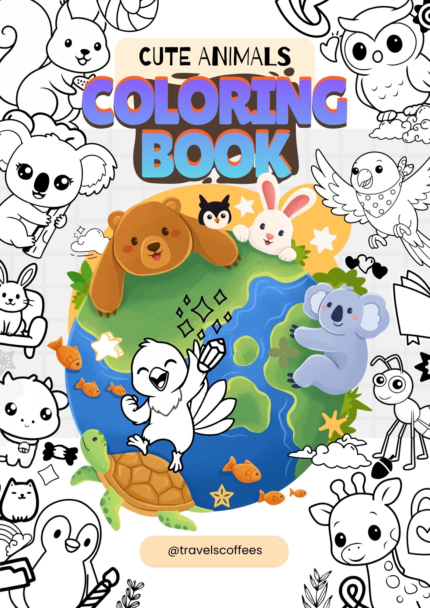 Cute animals coloring digital book - download
